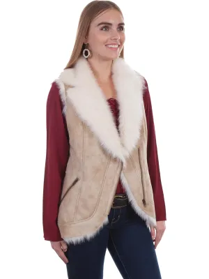 Scully Womens Beige Faux Fur Boho Vest Utility Wear Functional Fit Scully Womens Beige Faux Fur Boho Vest