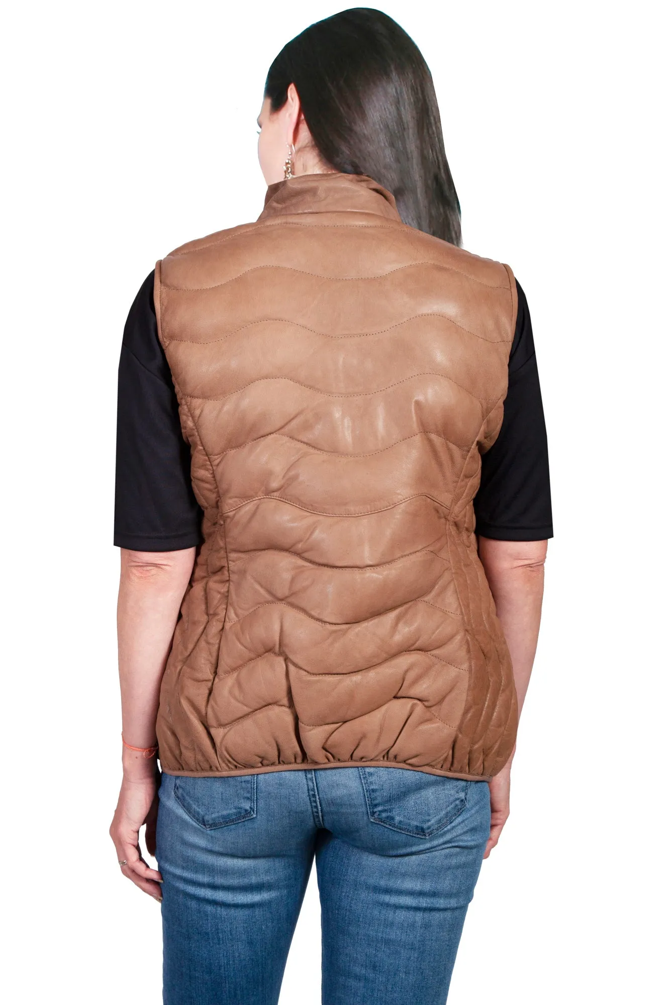 Streetwear Fan Minimalist Style Slim Silhouette Scully Womens Beige Leather Ribbed Vest