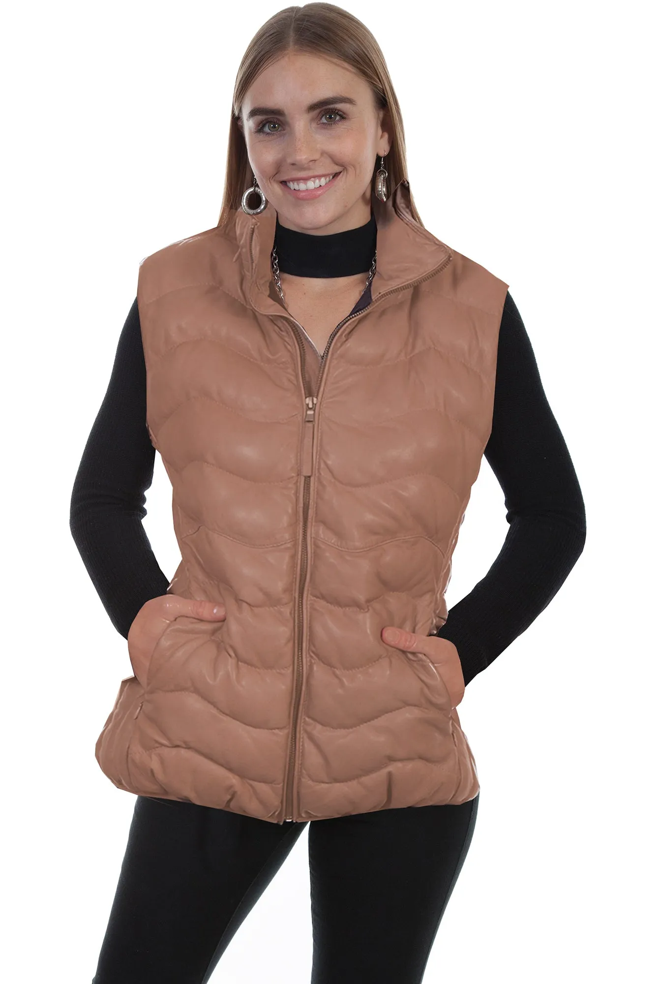 Sophisticated Look Staple Piece Scully Womens Beige Leather Ribbed Vest