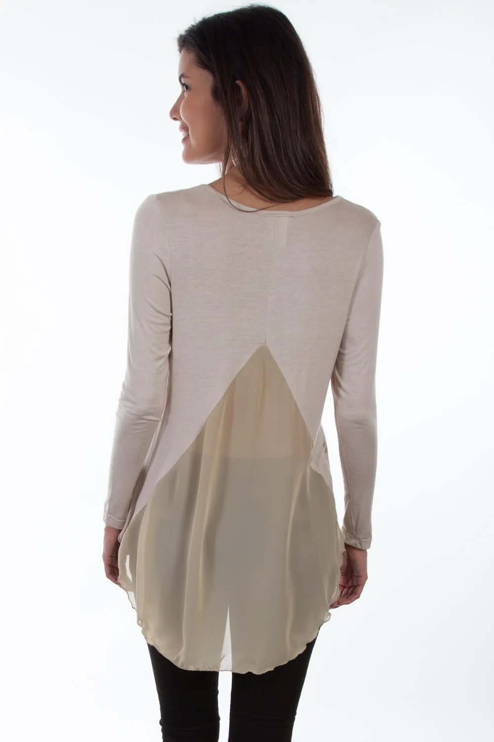 Scully Womens Beige Polyester Hi/Lo L/S Tunic Comfort Fit Design Easy Fashion