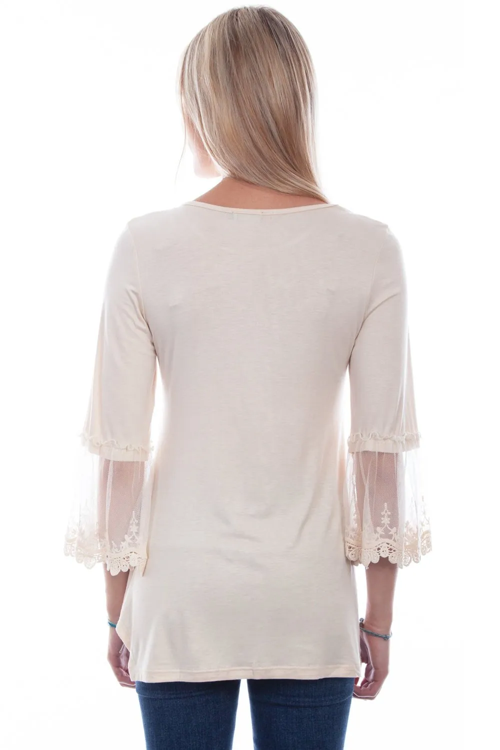 Gym Appropriate Static Dissipating Fiber Scully Womens Beige Rayon Crochet S/S Tunic