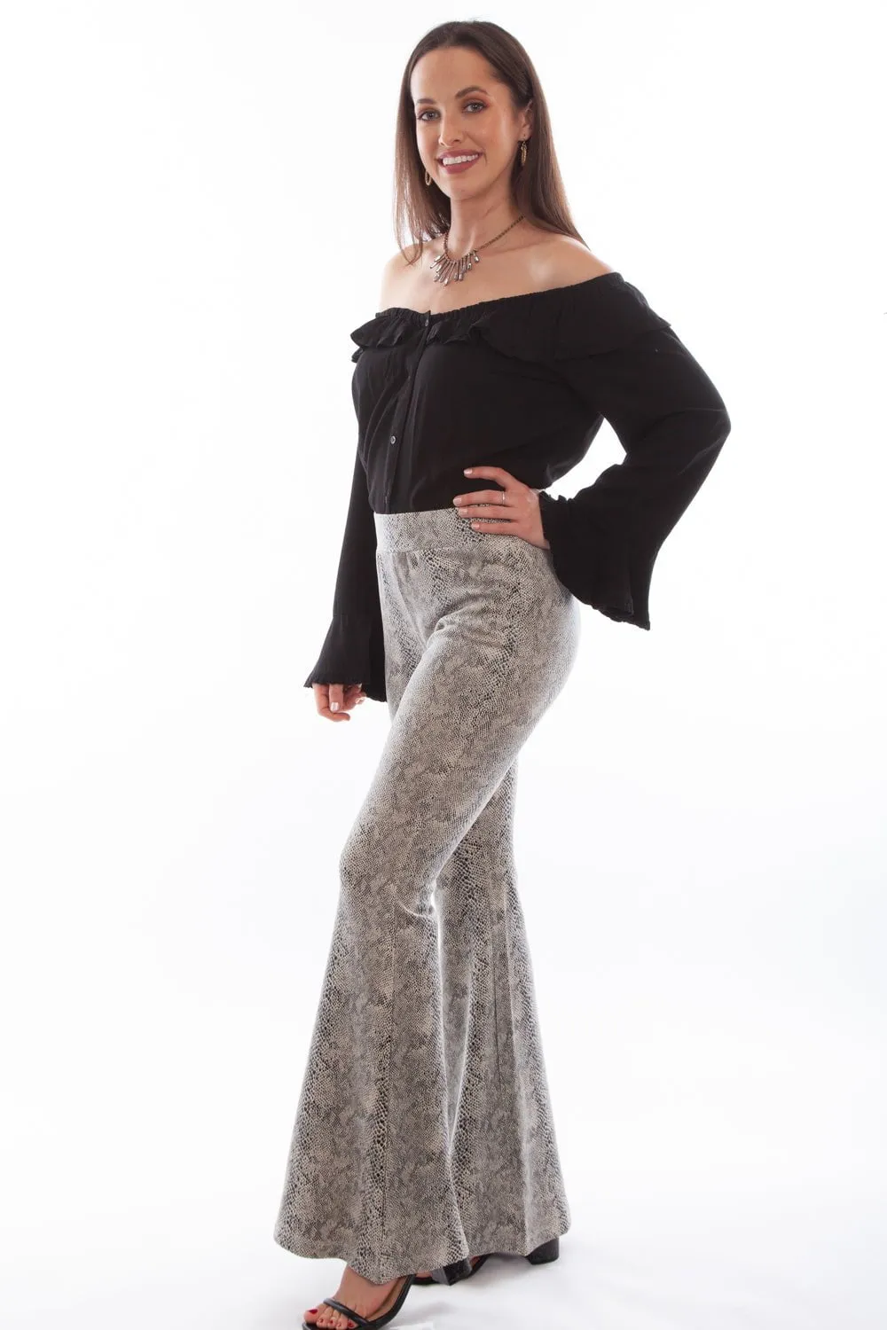 Vibrant Formal Basic Comfort Scully Womens Beige Snake Polyester Snakeskin Bell Pants