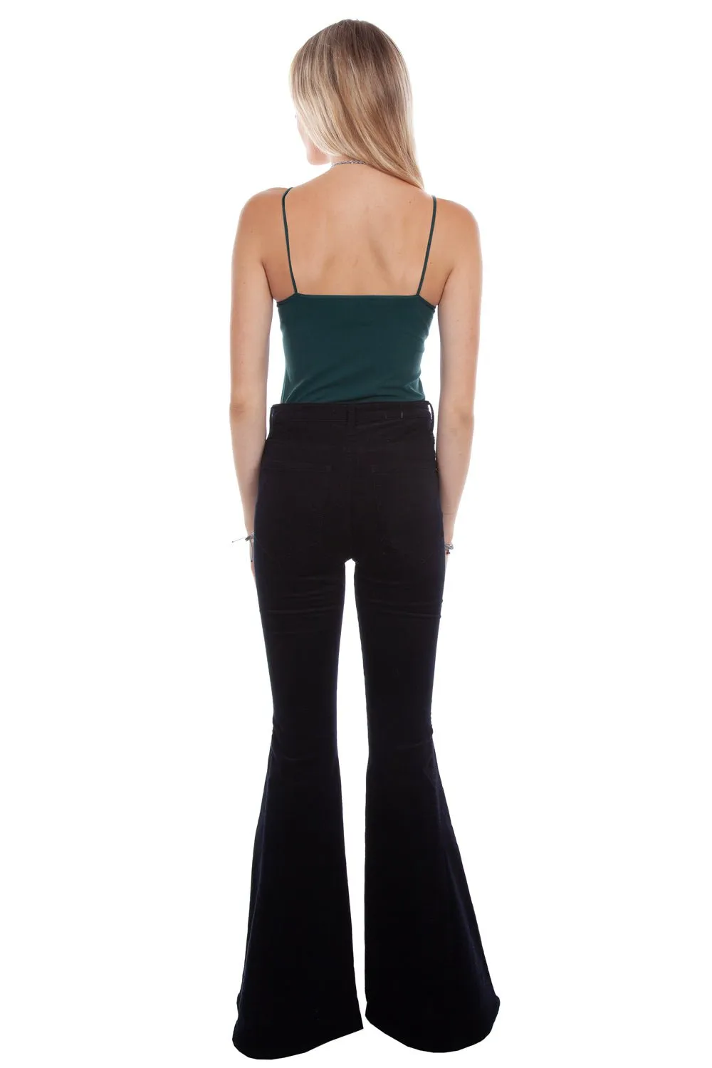Scully Womens Bell Bottom Flare Black Cotton Blend Jeans Sleek Waist Design