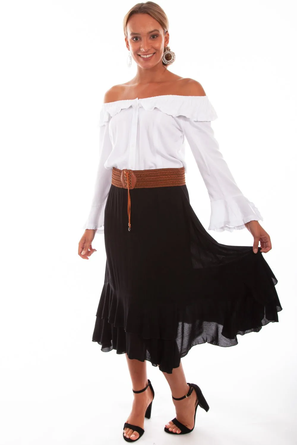 On The Go Scully Womens Black 100% Rayon Maxi Ruffle Skirt