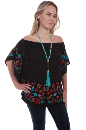 Scully Womens Black 100% Viscose Vibrant Floral S/S Blouse Trendy Threads Loose Comfort Lightweight texture Scully Womens Black 100% Viscose Vibrant Floral S/S Blouse