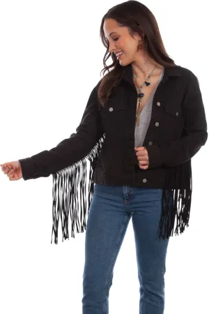 Scully Womens Black Cotton Blend Fringe Jean Denim Jacket Always In Fit Date Night Sunny Vibes Seasonal piece Scully Womens Black Cotton Blend Fringe Jean Denim Jacket