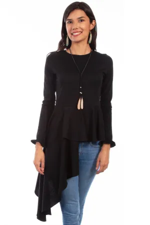 Scully Womens Black Cotton Blend Peplum L/S Tunic Sustainable production Scully Womens Black Cotton Blend Peplum L/S Tunic Soft Core Neutral Lightweight