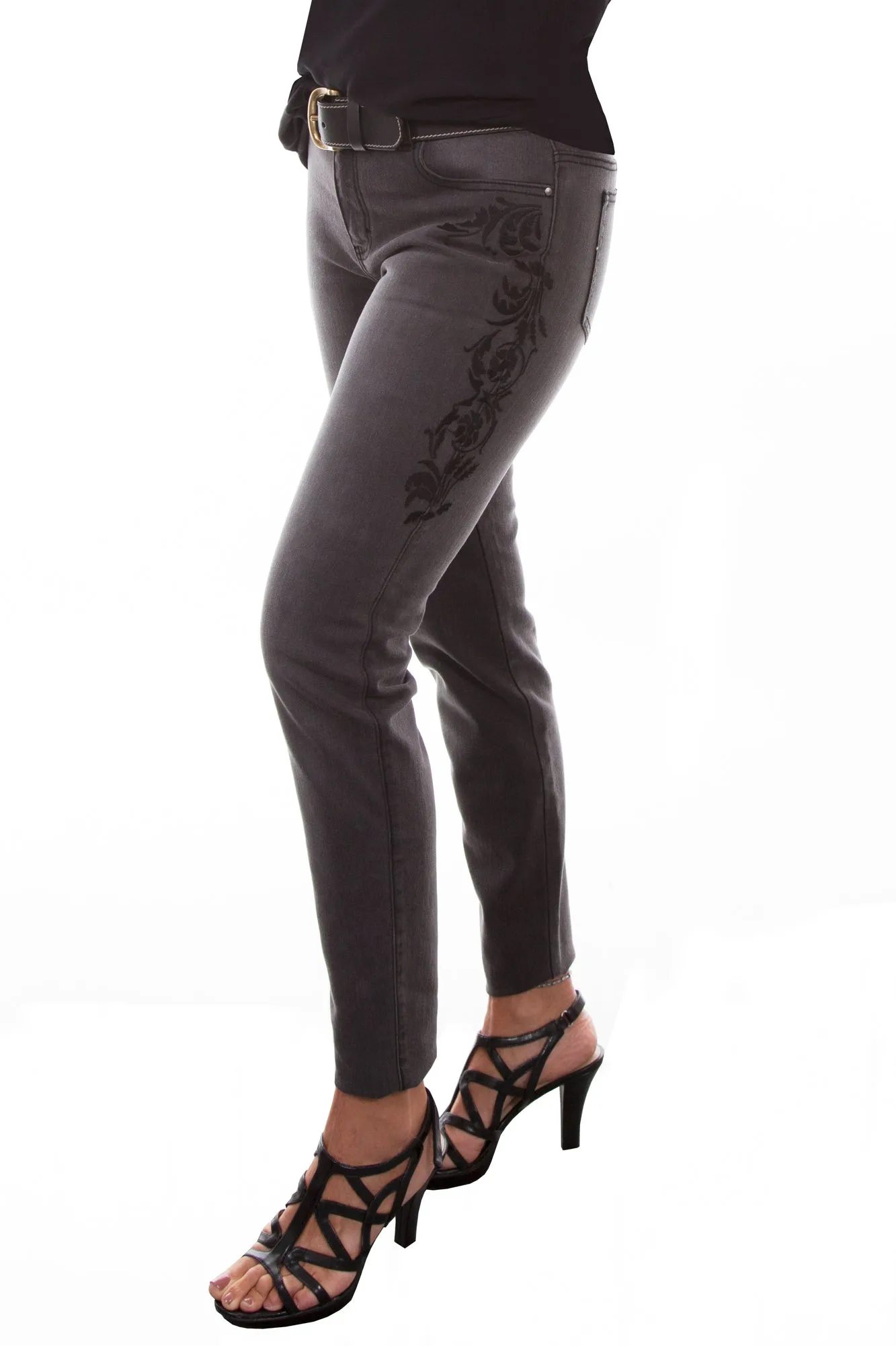 Travel Ease Athlete Fit Elegant Scully Womens Black Cotton Blend Tonal Jeans