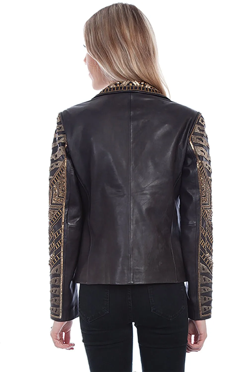Scully Womens Black Lamb Leather Beaded Blazer Jacket Flexible Waist