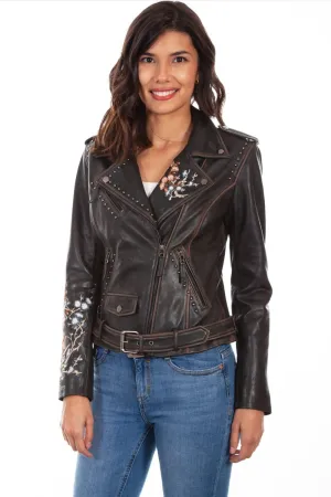 Scully Womens Black Lamb Leather Motorcycle Studded Jacket Ready to Wear Basic Piece Scully Womens Black Lamb Leather Motorcycle Studded Jacket