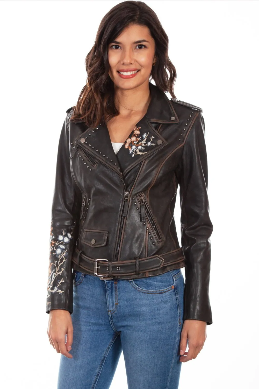 Basic Piece Scully Womens Black Lamb Leather Motorcycle Studded Jacket