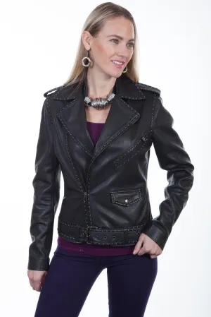 Scully Womens Black Lamb Studded Moto Jacket Smart Craft Flex Knit Waist Panel Scully Womens Black Lamb Studded Moto Jacket