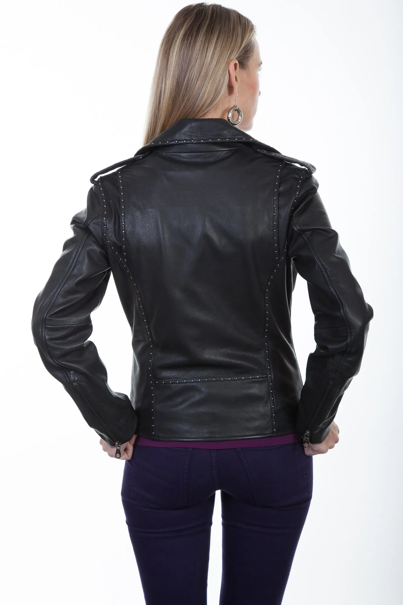 Stylish Vibrant Scully Womens Black Lamb Studded Moto Jacket