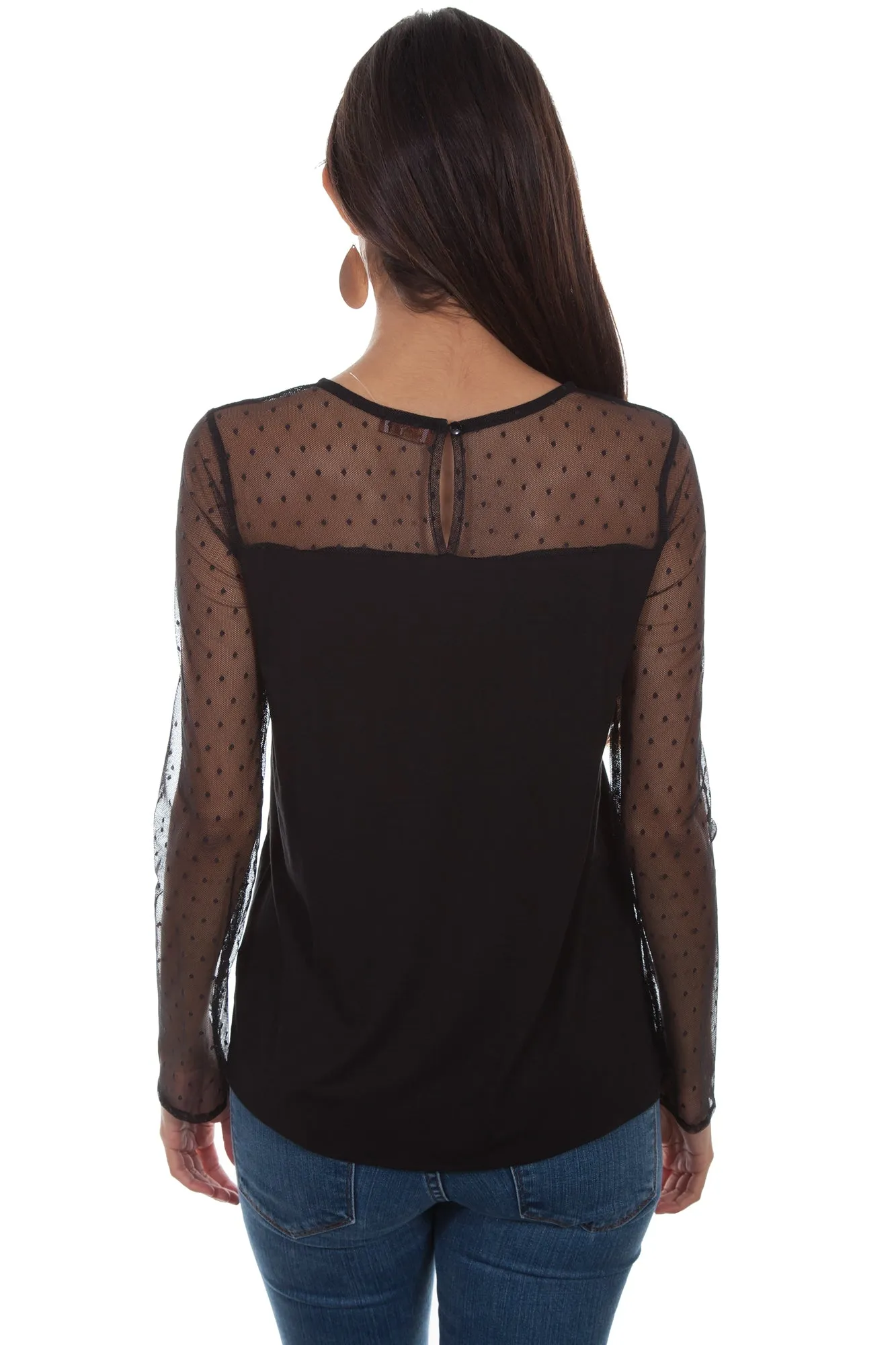Everyday Loose Sustainable Trend Setter Versatile Scully Womens Black Nylon Swiss Dot L/S Tunic