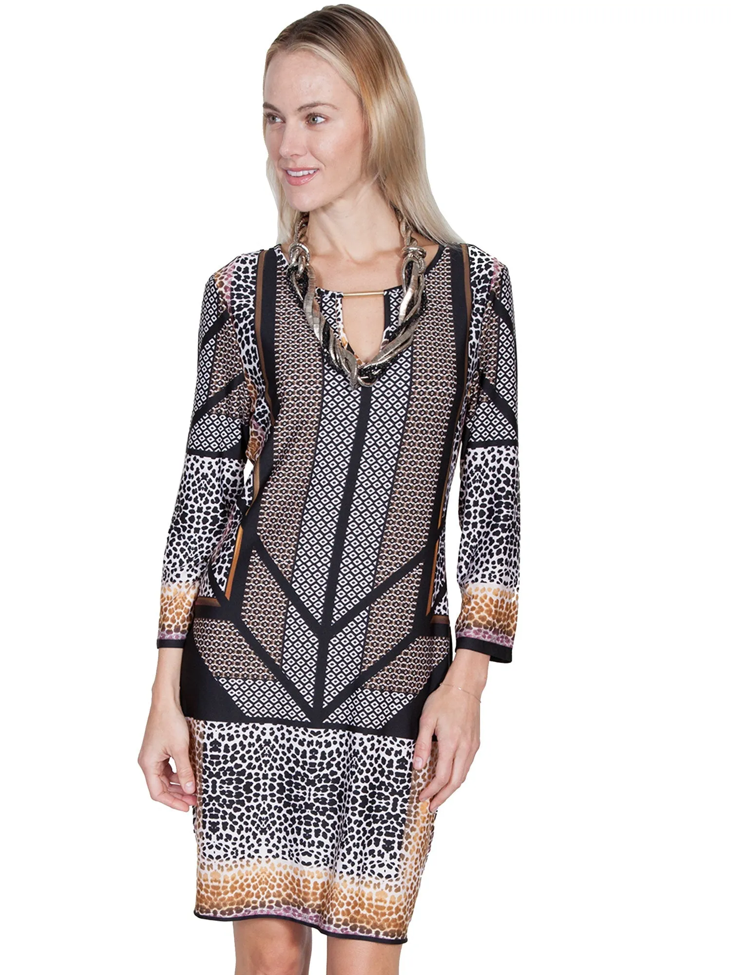Laidback Style Sleek Look Scully Womens Black Polyester Animal S/S Dress