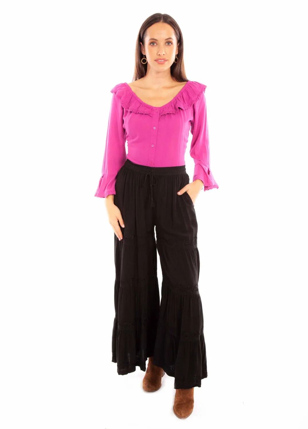 Trend Setter Smart Casual Classic Wear Scully Womens Black Rayon Palazzo Pants