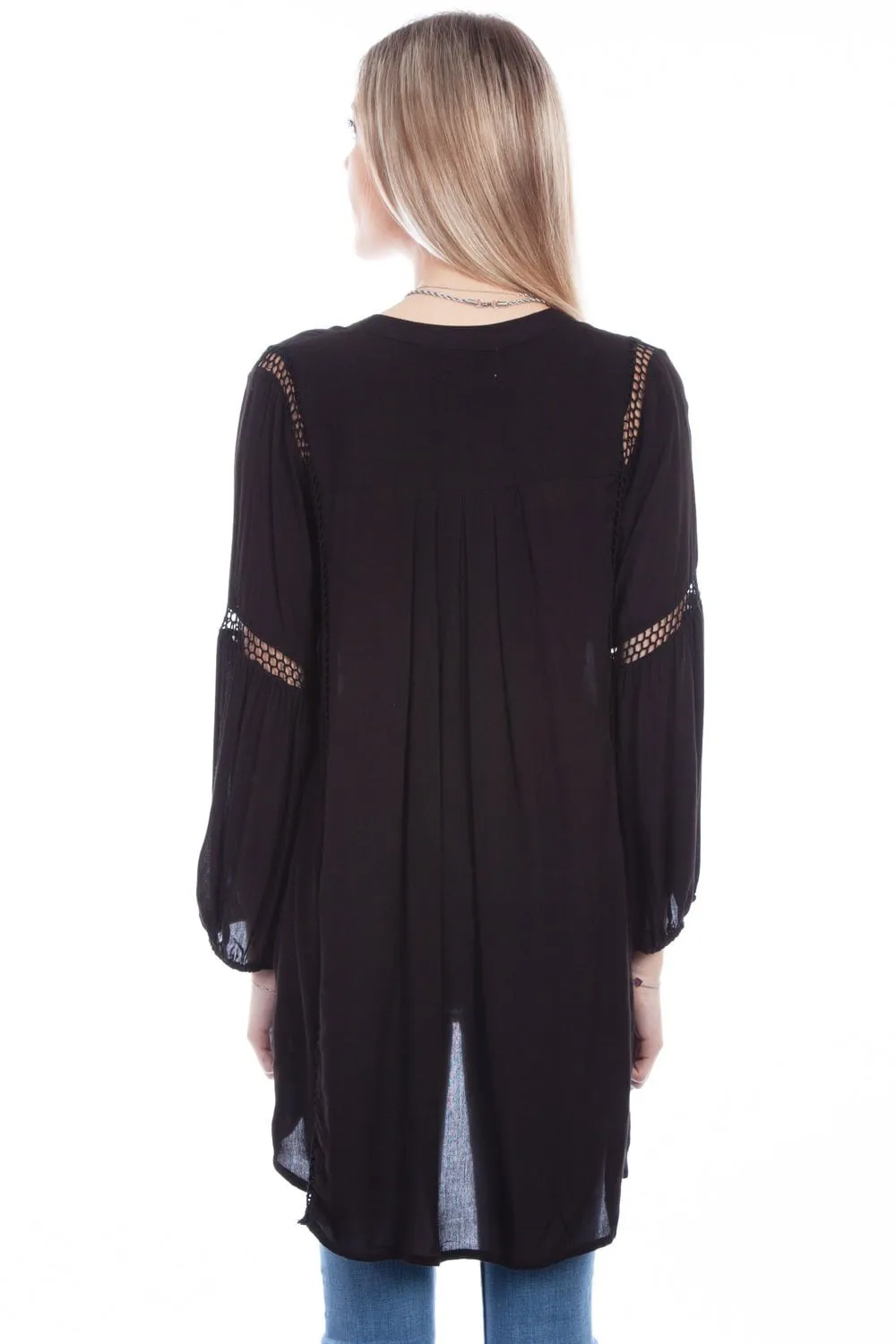 Comfort Stretch Scully Womens Black Rayon Waffle Weave L/S Tunic