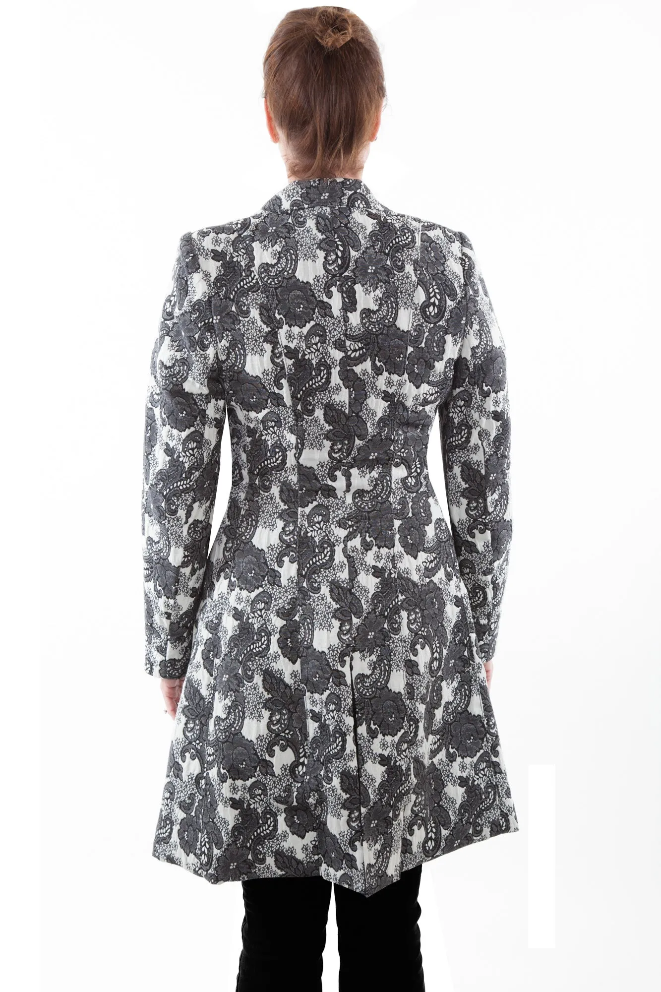 Smooth Comfort Scully Womens Black/White Polyester Damask Frock Coat