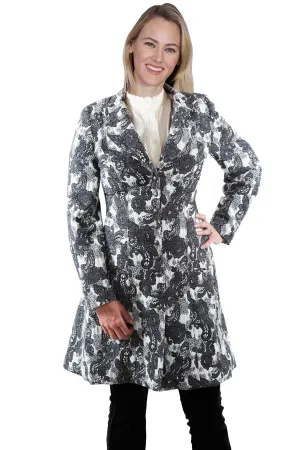 Scully Womens Black/White Polyester Damask Frock Coat Zero Irritation Seams Scully Womens Black/White Polyester Damask Frock Coat City Walk Comfy Weekend Getaway