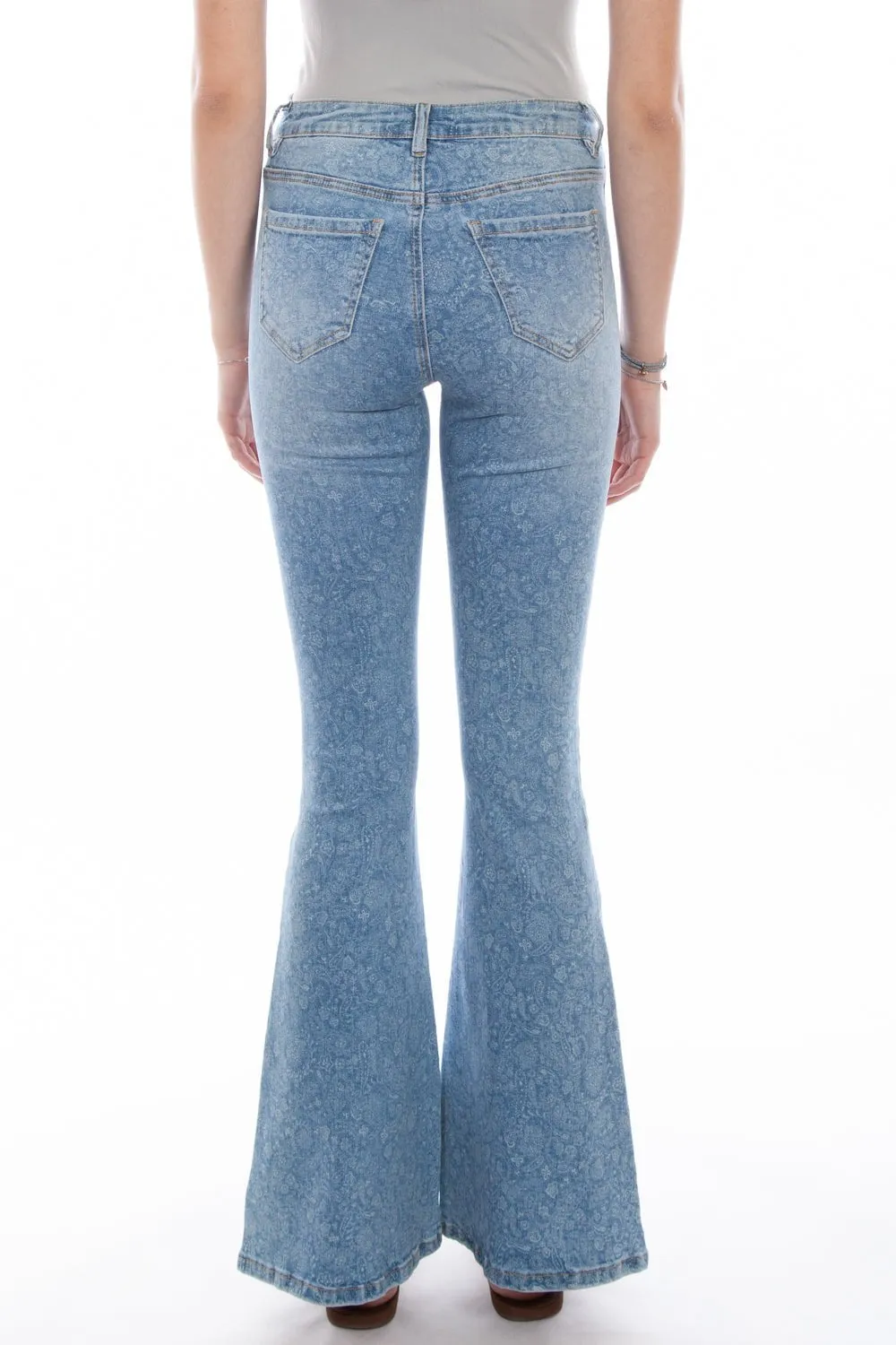 Scully Womens Blue 100% Cotton Paisley Jeans Casual Elegance No Bulk Seam Design