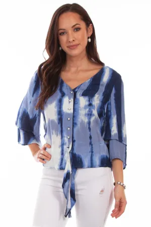 Scully Womens Blue Rayon Tie Dye S/S Tunic Built In Collar Stays Perfect Layering Comfort First Fit Scully Womens Blue Rayon Tie Dye S/S Tunic