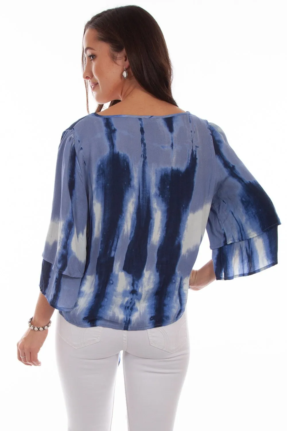 Scully Womens Blue Rayon Tie Dye S/S Tunic Anti Pilling Treatment V-neck style
