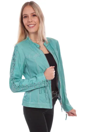 Scully Womens Blue River Leather Laced Sleeve Jacket Crisp Lines Scully Womens Blue River Leather Laced Sleeve Jacket Quality Basic