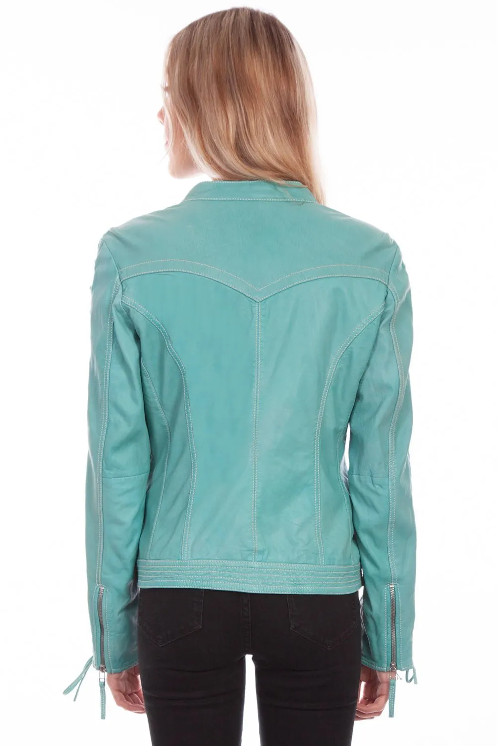 Scully Womens Blue River Leather Laced Sleeve Jacket Teen Outfit Night Out Party Look Active Fit