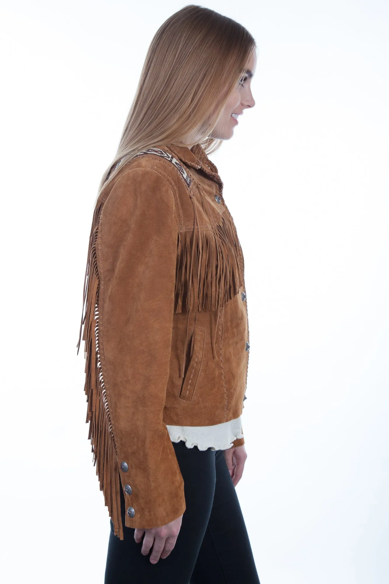 Scully Womens Bourbon Boar Suede Laced Jacket Perfect Waistband