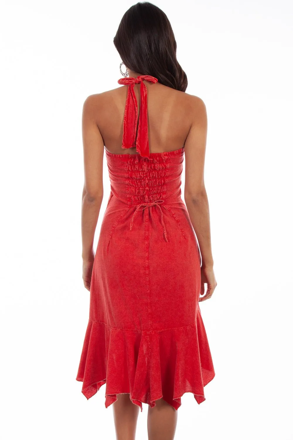 Scully Womens Brick 100% Cotton Ruffle Halter S/L Dress Traveler Gear Luxury