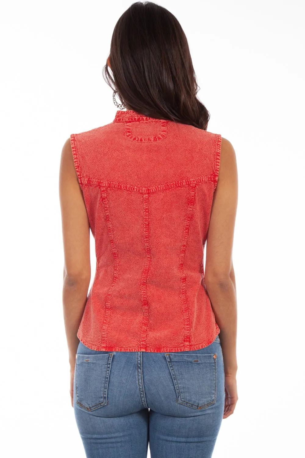 Petite Cut Scully Womens Brick 100% Cotton Soutache S/L Blouse