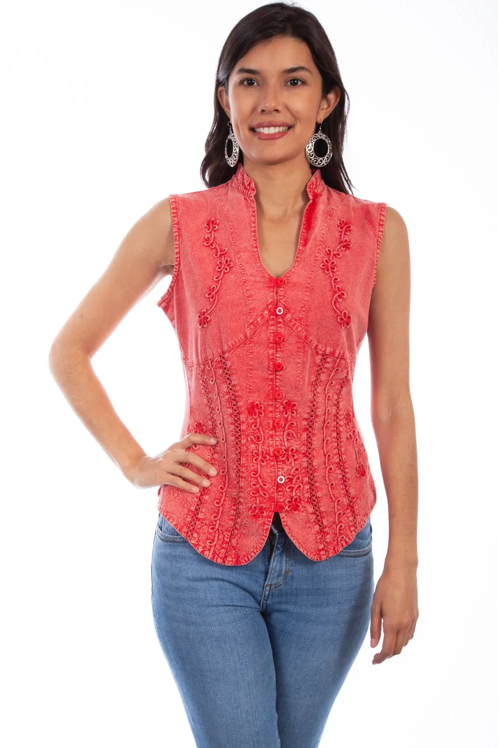 Scully Womens Brick 100% Cotton Soutache S/L Blouse Tall friendly