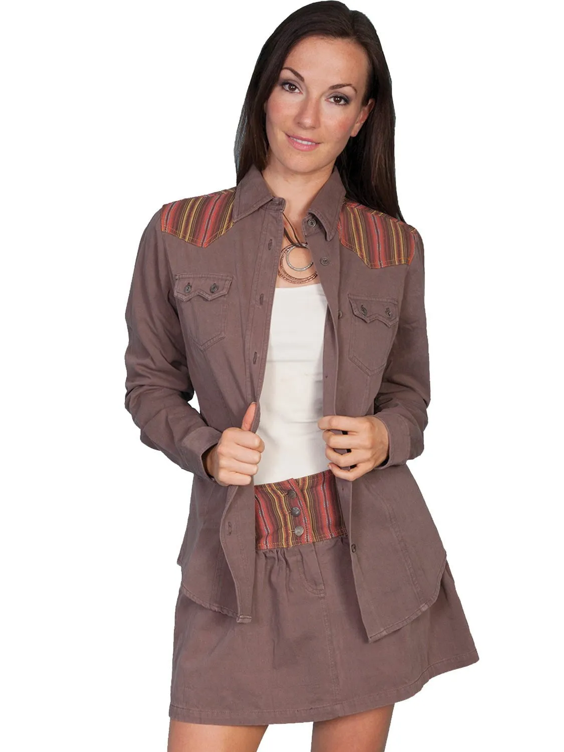 Casual Musthave Scully Womens Brown 100% Cotton Stripe L/S Blouse