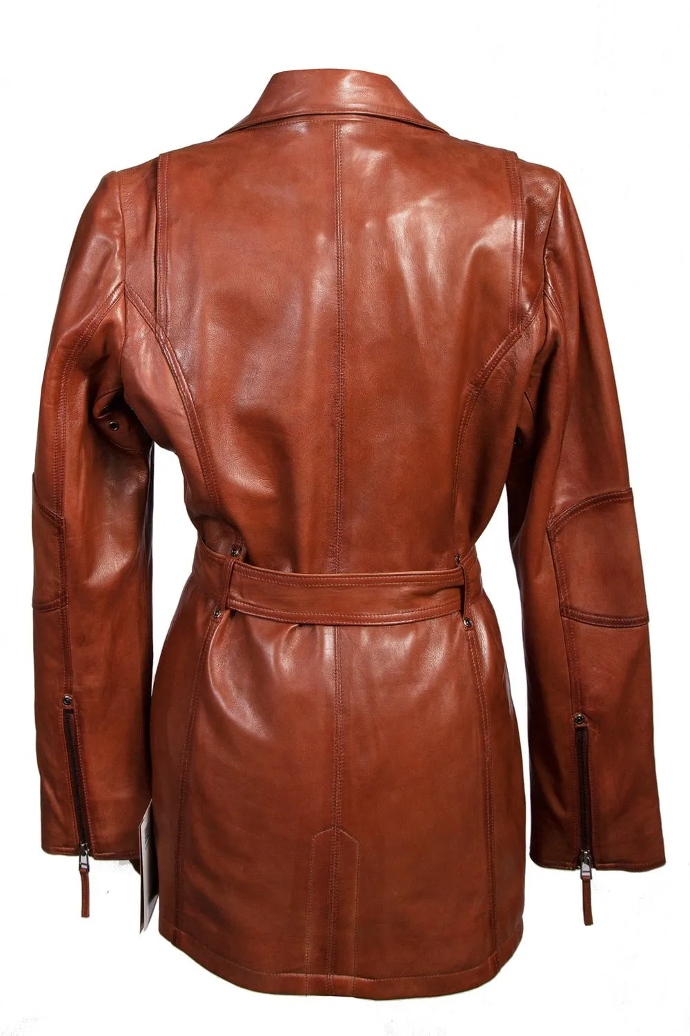 Scully Womens Brown Lamb Leather Washed Belted Coat Anti Odor Fabric Treatment