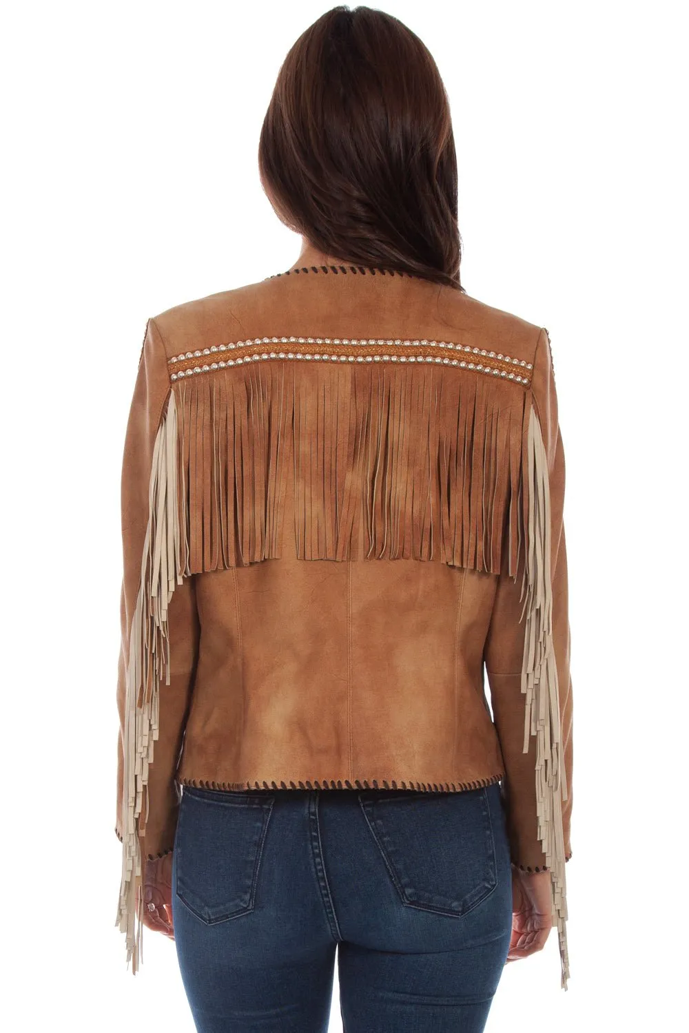 Scully Womens Buckskin Leather Whip Stitch Stud Jacket Soft Stretch Functional Waistband