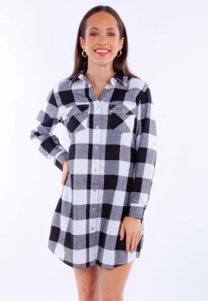 Scully Womens Buffalo Check Black/White Cotton Blend L/S Dress Subtle Texture Neutral Outfit Scully Womens Buffalo Check Black/White Cotton Blend L/S Dress