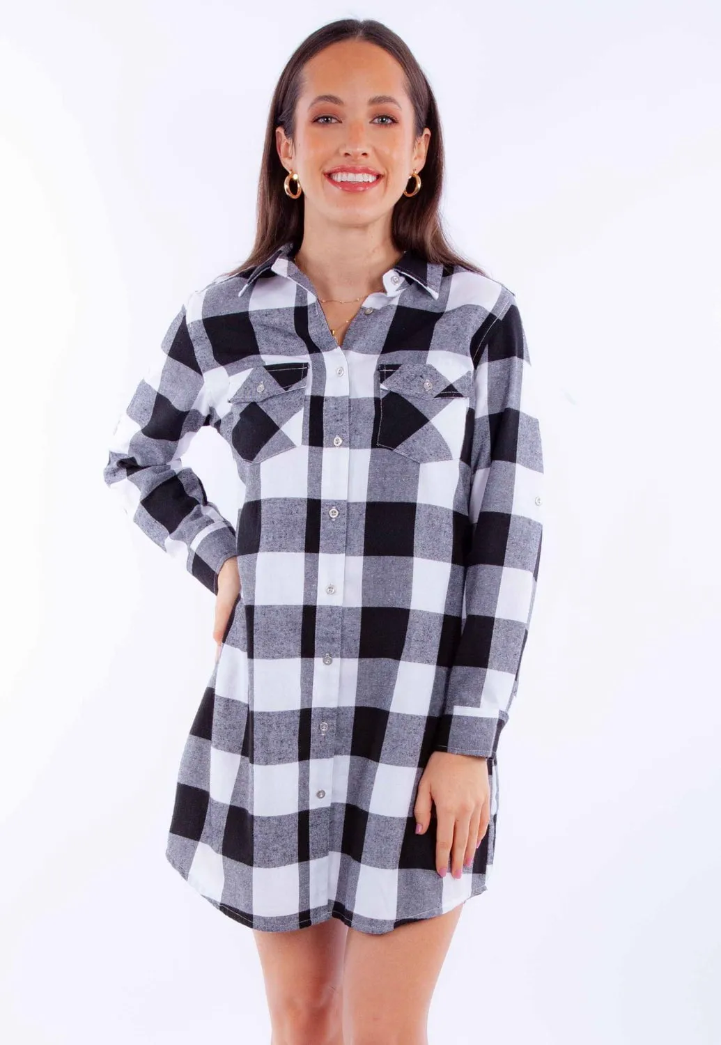 Neutral Outfit Scully Womens Buffalo Check Black/White Cotton Blend L/S Dress
