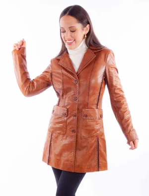 Scully Womens Button Front 70s Cognac Leather Leather Jacket Airy Detail Scully Womens Button Front 70s Cognac Leather Leather Jacket Neutral Fabric All-Purpose Use