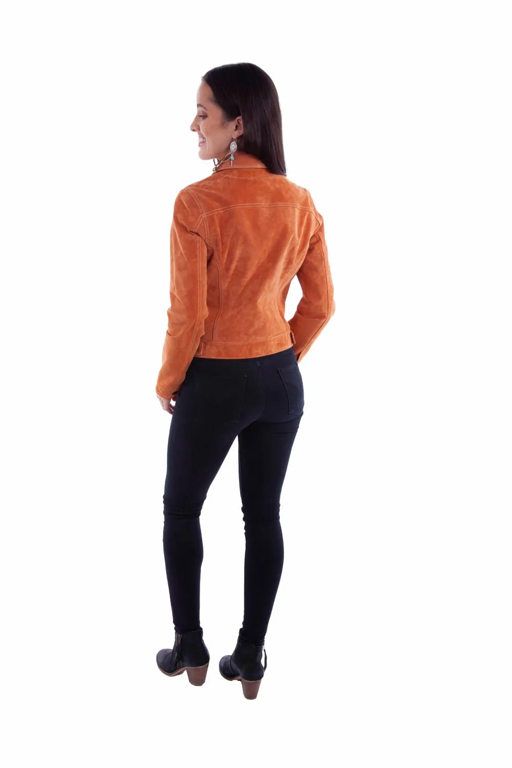 Versatile Waist Design Family Style Slim Scully Womens Button Jean Mandarin Leather Leather Jacket