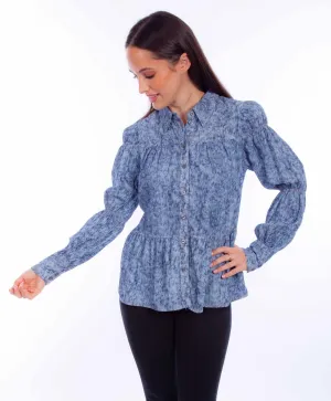 Scully Womens Button Peasant Blue Lyocell L/S Blouse Recycled fabric Timeless Classic Scully Womens Button Peasant Blue Lyocell L/S Blouse