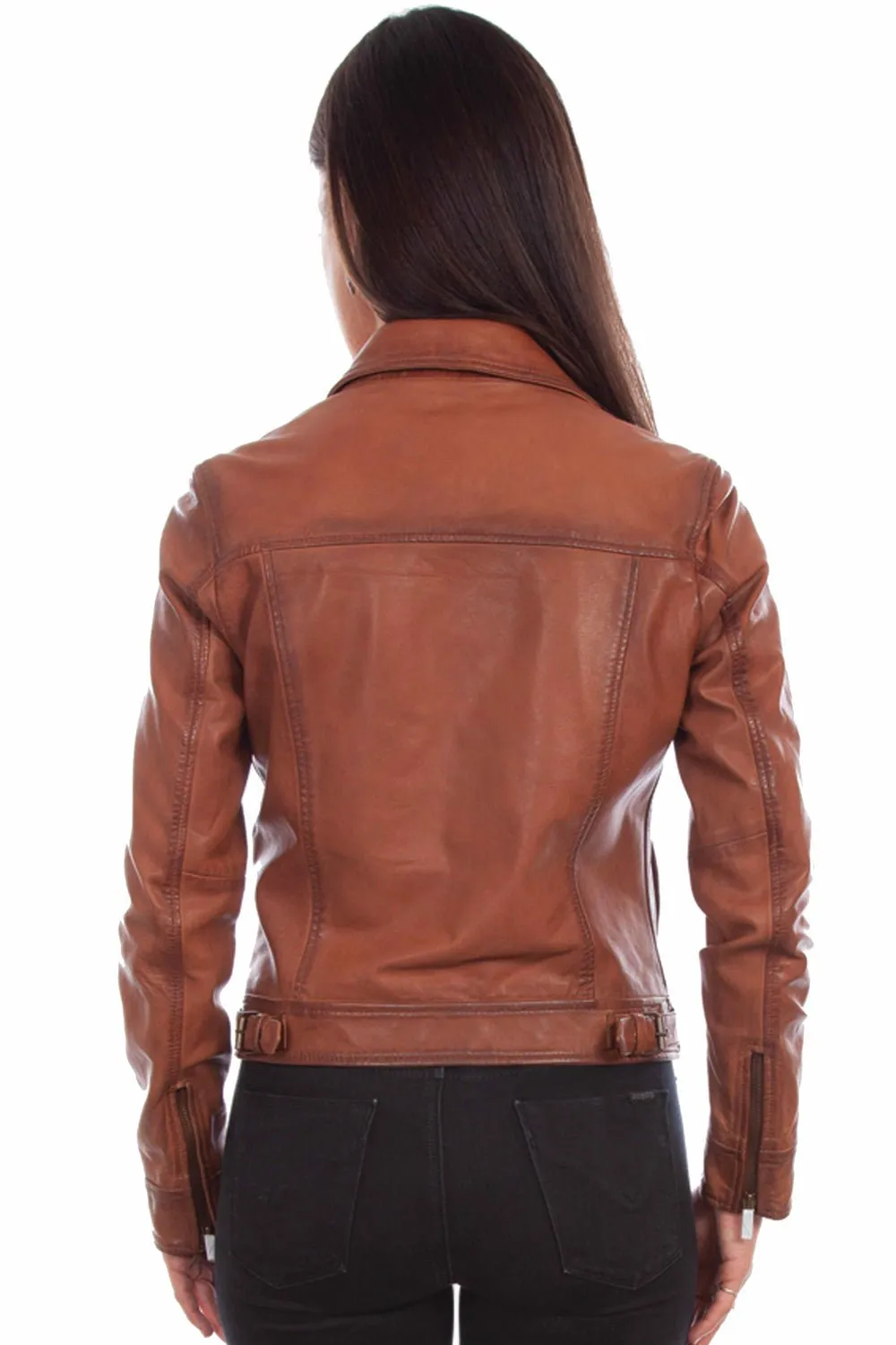 Scully Womens Cafe Racer Cognac Leather Leather Jacket Stylish Look