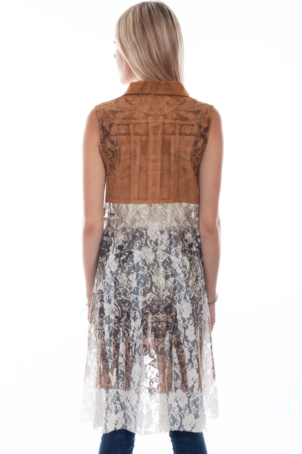 Modern Earthy Scully Womens Camel Polyester Empire Lace S/L Tunic