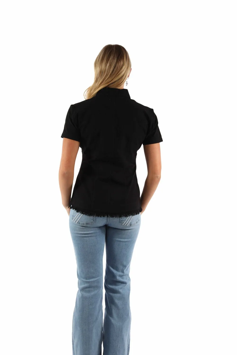 Modern Look Layering Piece Scully Womens Cantina Soutach Black 100% Cotton S/S Blouse