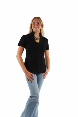 Scully Womens Cantina Soutach Black 100% Cotton S/S Blouse Wool blend Scully Womens Cantina Soutach Black 100% Cotton S/S Blouse Holiday Style Timeless Classic
