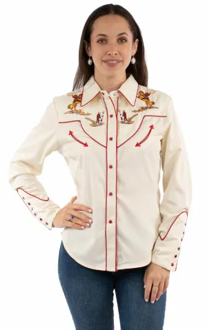 Scully Womens Cattle Roper Embroidery Cream Poly/Rayon L/S Shirt Quick Packability Scully Womens Cattle Roper Embroidery Cream Poly/Rayon L/S Shirt Customizable Option Smart Look