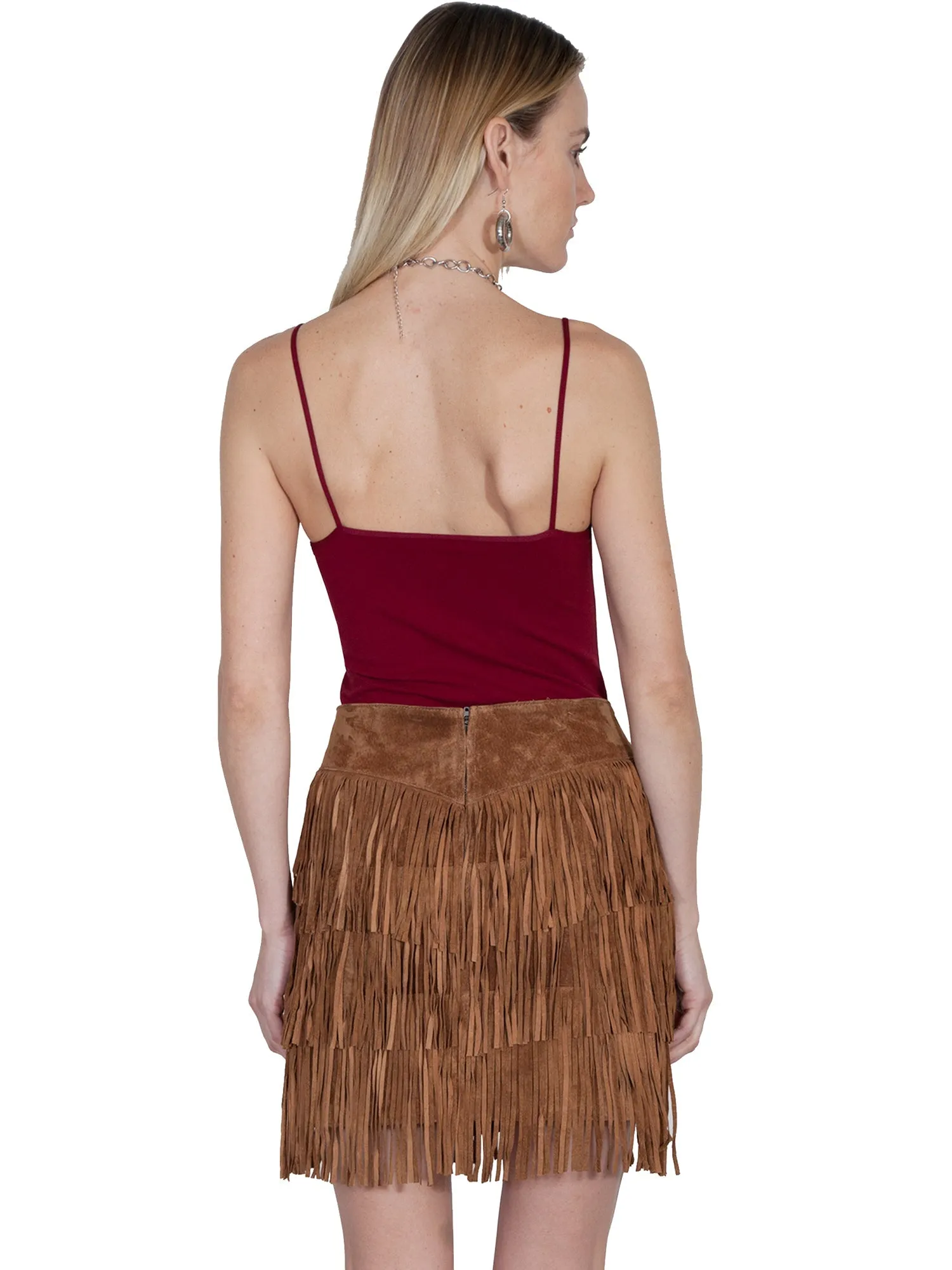 Sharp Silhouette Scully Womens Cinnamon Boar Suede Fringe Skirt