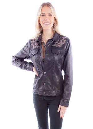 Scully Womens Classic Scroll Embroidery Black Leather Leather Jacket Work And Play Utility Style Scully Womens Classic Scroll Embroidery Black Leather Leather Jacket