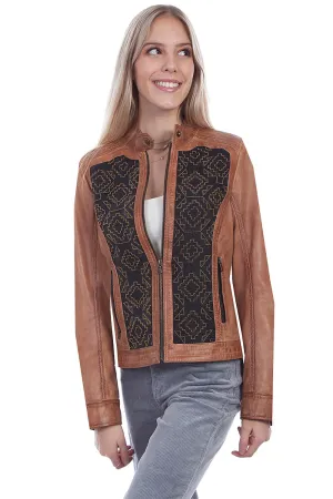 Scully Womens Cognac Lamb Leather Beaded Panel Jacket Smart Life Flattering Waist Scully Womens Cognac Lamb Leather Beaded Panel Jacket