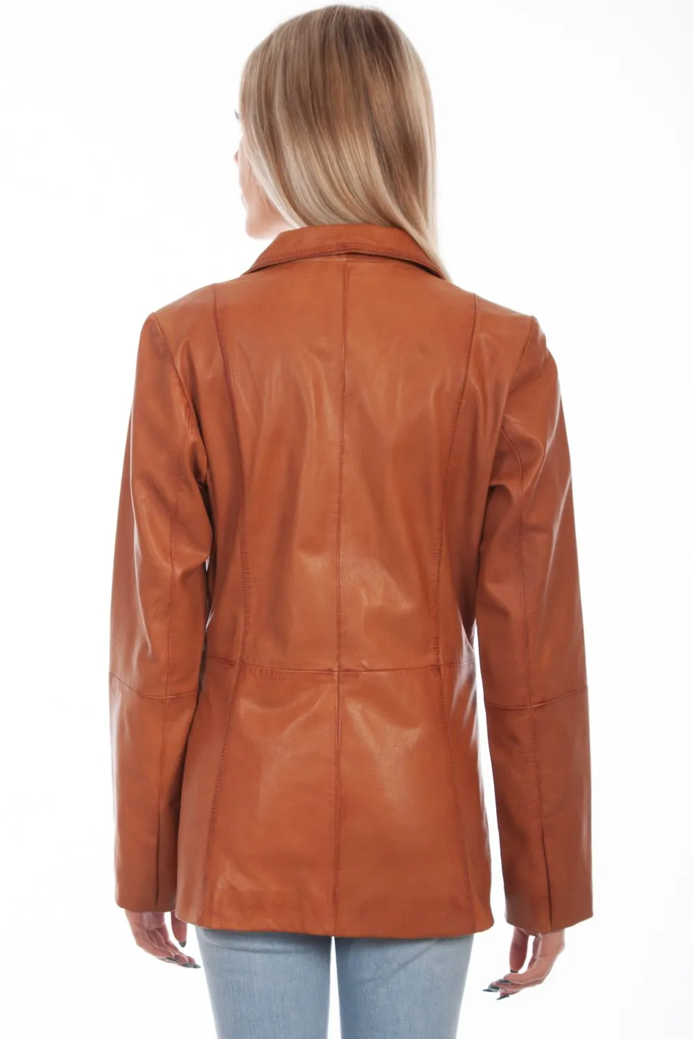 Scully Womens Cognac Lamb Leather Blazer Jacket Slim Cut Everyday Comfort