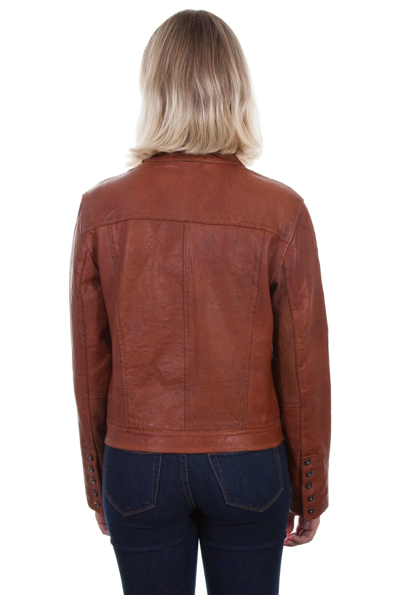 Cool Texture On-the-Go Look Scully Womens Cognac Leather Jean Jacket